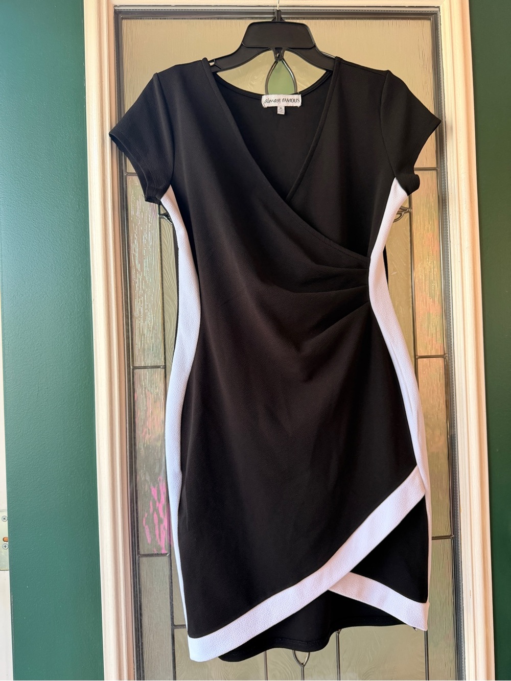 Almost Famous Black and White Faux-Wrap Midi Dress